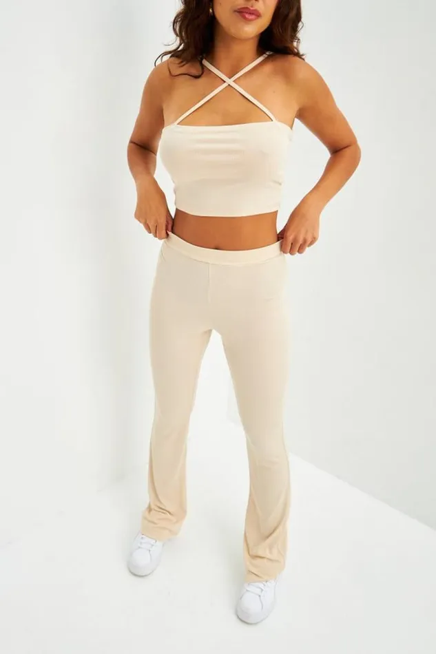 Women Ensemble Crop Top Crois Pantalon Ctel cru Brentiny Paris Top And Tank Tops