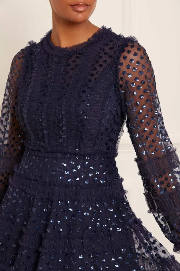 Women Evening Dresses Needle and Thread Dot Shimmer Ankle Gown Blue