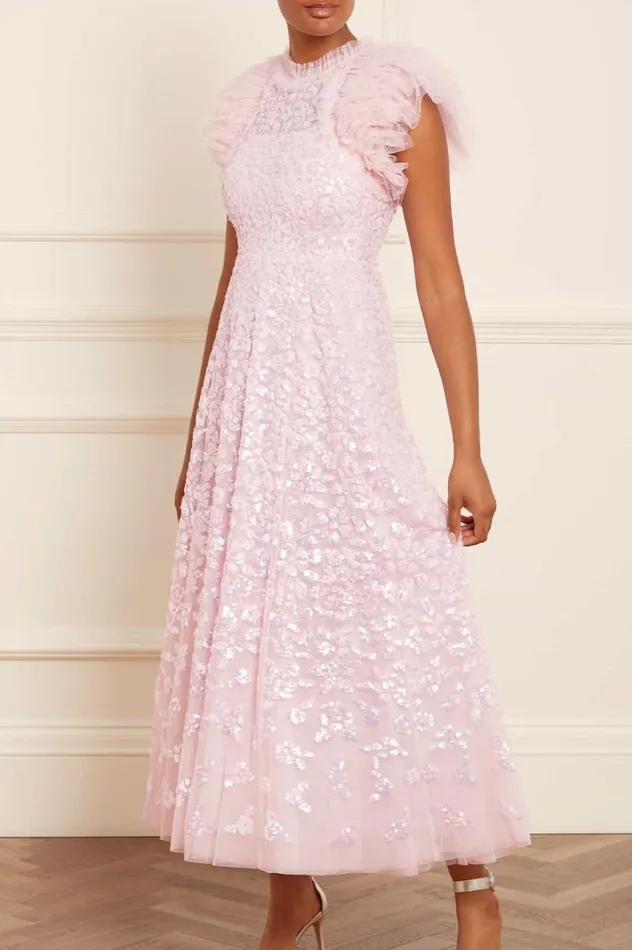 Women Evening Dresses Needle and Thread Sequin Rose Gloss Ankle Gown Pink