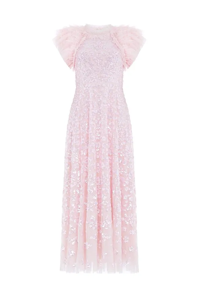 Women Evening Dresses Needle and Thread Sequin Rose Gloss Ankle Gown Pink