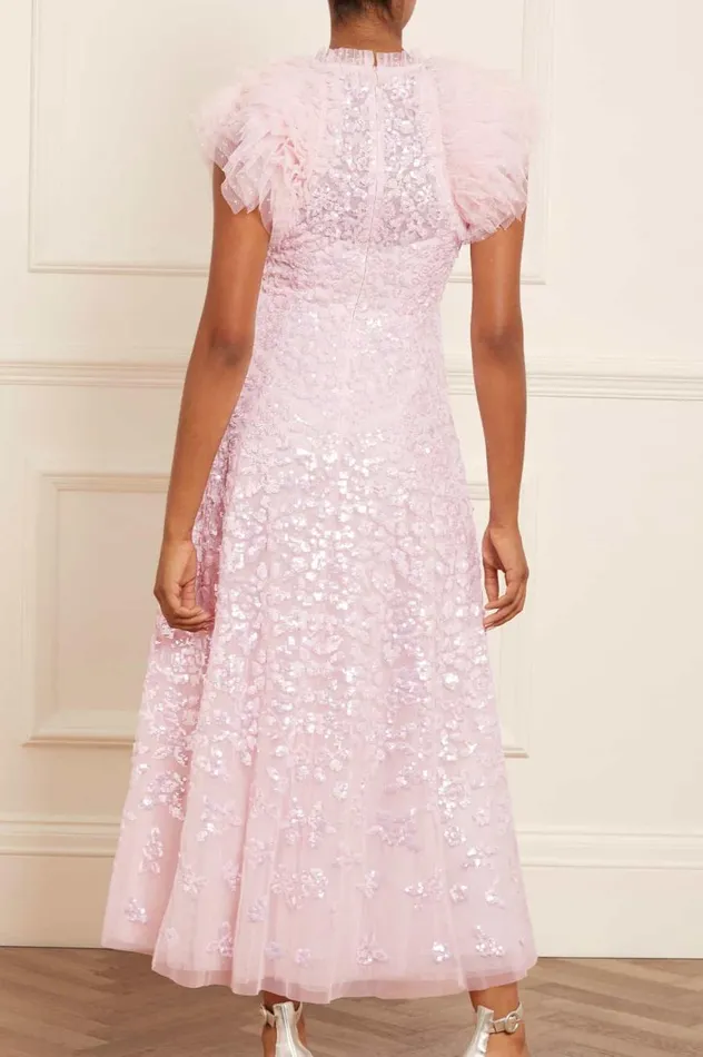 Women Evening Dresses Needle and Thread Sequin Rose Gloss Ankle Gown Pink