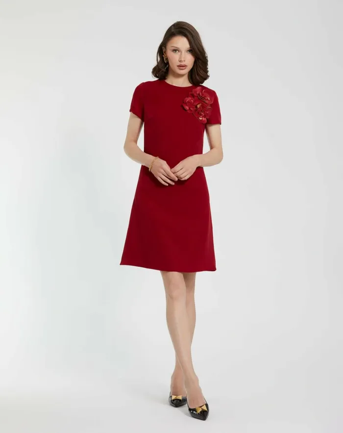 Women Every Day Dresses Mac Duggal Crepe Cap Sleeve Mini Dress With 3D Flower Details Garnet Women Every Day Dresses Mac Duggal Crepe Cap Sleeve Mini Dress With 3D Flower Details Garnet