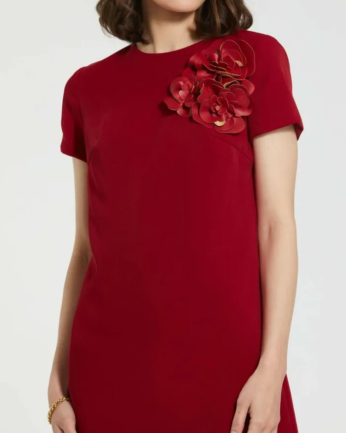 Women Every Day Dresses Mac Duggal Crepe Cap Sleeve Mini Dress With 3D Flower Details Garnet