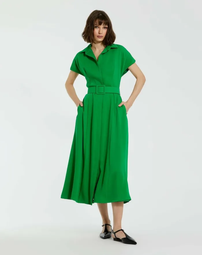 Women Every Day Dresses Mac Duggal Crepe Collared Short Sleeve Midi Dress With Belt 8211 FINAL SALE Spring Green Women Every Day Dresses Mac Duggal Crepe Collared Short Sleeve Midi Dress With Belt 8211 FINAL SALE Spring Green