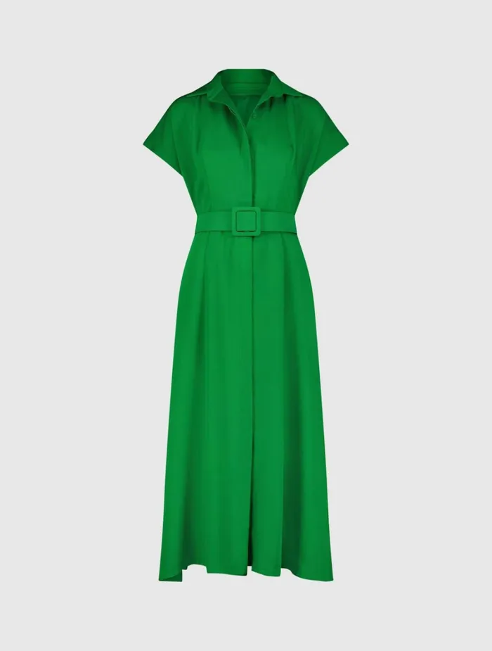 Women Every Day Dresses Mac Duggal Crepe Collared Short Sleeve Midi Dress With Belt 8211 FINAL SALE Spring Green