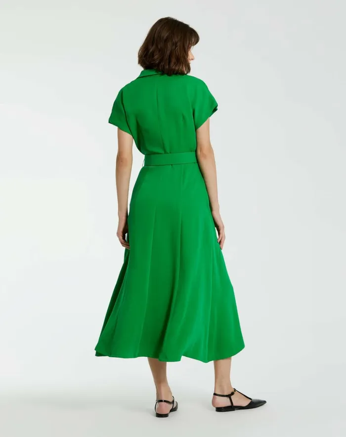 Women Every Day Dresses Mac Duggal Crepe Collared Short Sleeve Midi Dress With Belt 8211 FINAL SALE Spring Green