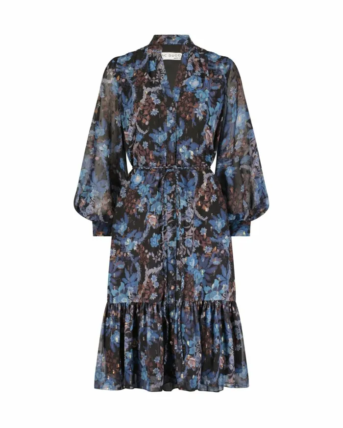 Women Every Day Dresses Mac Duggal Lurex Chiffon Bishop Sleeve Button Up Midi Dress Black Multi