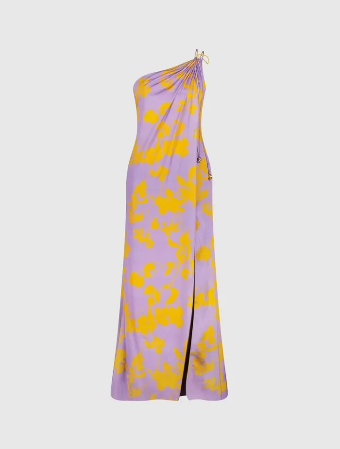 Women Every Day Dresses Mac Duggal Orchid Floral Printed Charmeuse One Shoulder Maxi Dress With Slit 8211 FI Orchid Multi