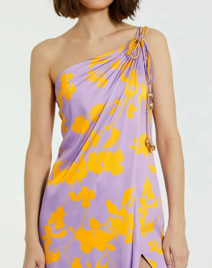 Women Every Day Dresses Mac Duggal Orchid Floral Printed Charmeuse One Shoulder Maxi Dress With Slit 8211 FI Orchid Multi