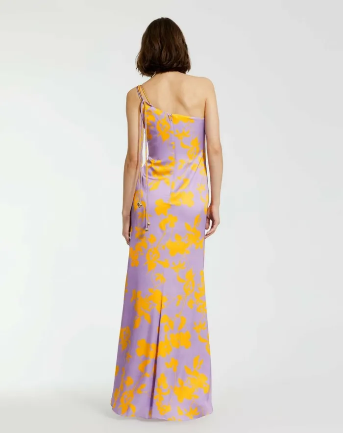 Women Every Day Dresses Mac Duggal Orchid Floral Printed Charmeuse One Shoulder Maxi Dress With Slit 8211 FI Orchid Multi