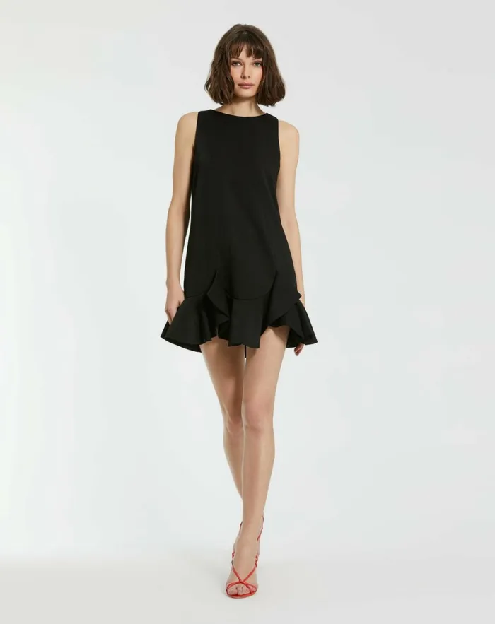 Women Every Day Dresses Mac Duggal The Mia High Neck Sleeveless Crepe Mini Dress With Ruffle Hem Black Women Every Day Dresses Mac Duggal The Mia High Neck Sleeveless Crepe Mini Dress With Ruffle Hem Black