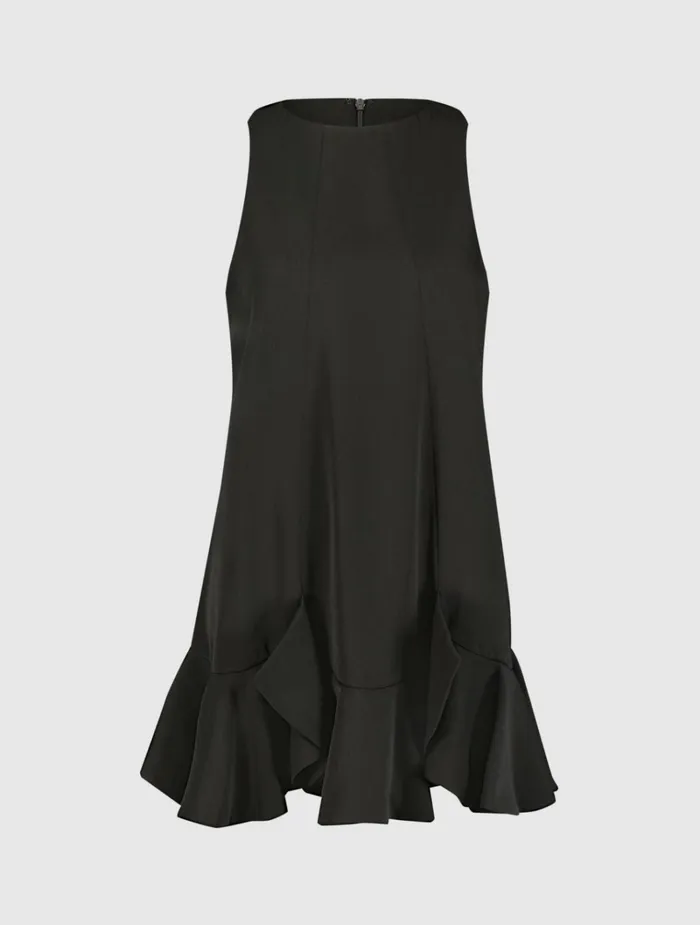 Women Every Day Dresses Mac Duggal The Mia High Neck Sleeveless Crepe Mini Dress With Ruffle Hem Black