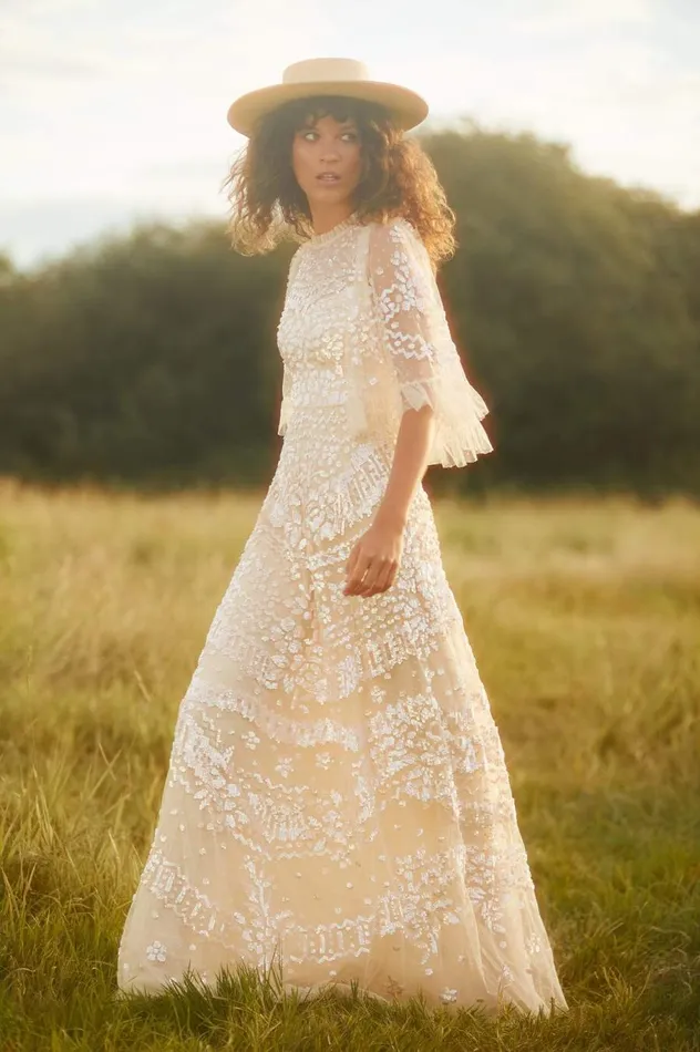 Women Exclusives Needle and Thread Anais Sequin Gown Champagne