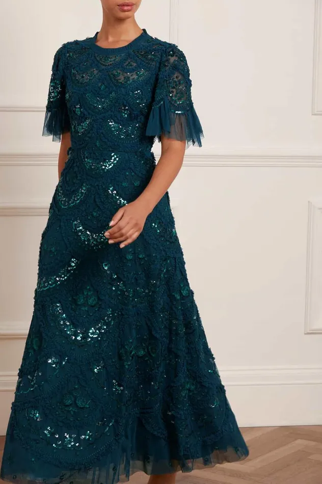 Women Exclusives Needle and Thread Carmen Ruffle Ankle Gown Green