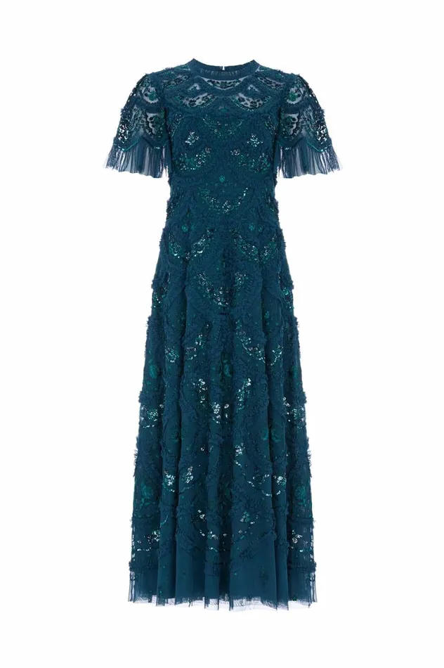 Women Exclusives Needle and Thread Carmen Ruffle Ankle Gown Green