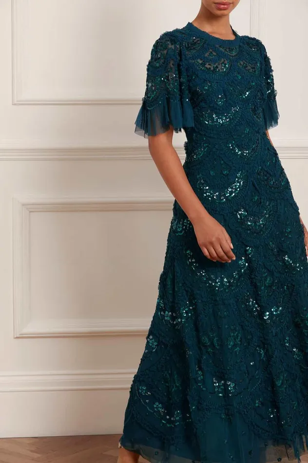 Women Exclusives Needle and Thread Carmen Ruffle Ankle Gown Green