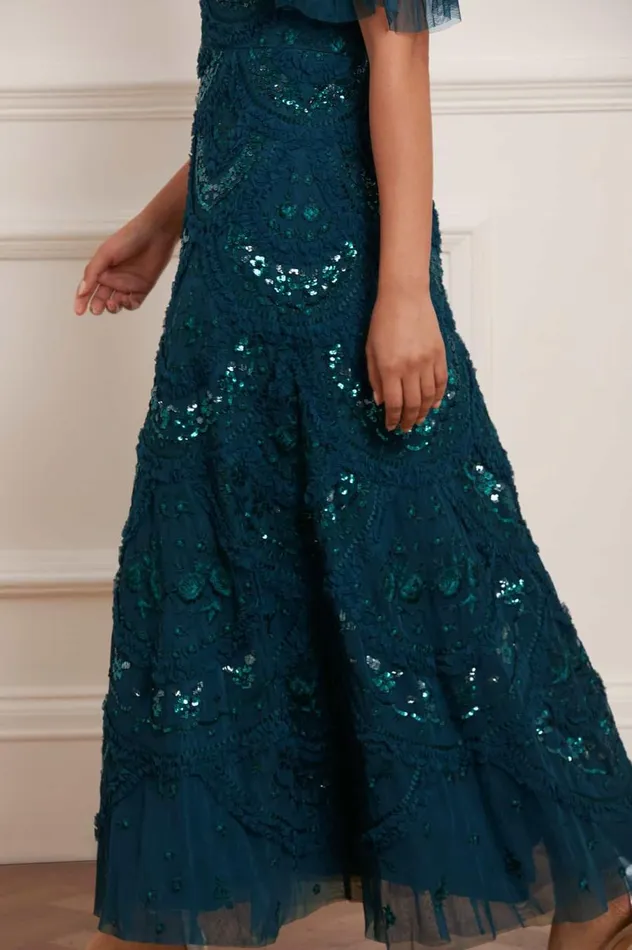 Women Exclusives Needle and Thread Carmen Ruffle Ankle Gown Green