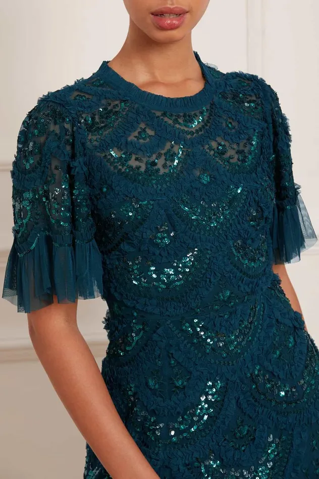Women Exclusives Needle and Thread Carmen Ruffle Ankle Gown Green