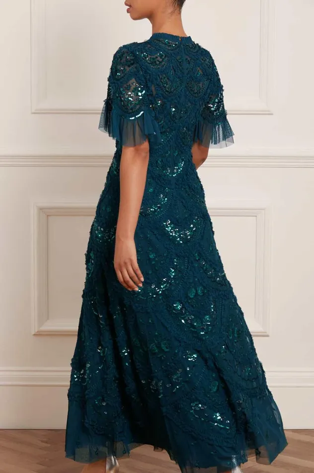 Women Exclusives Needle and Thread Carmen Ruffle Ankle Gown Green
