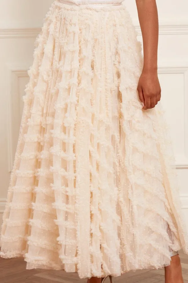 Women Exclusives Needle and Thread Florence Ruffle Ankle Skirt Champagne
