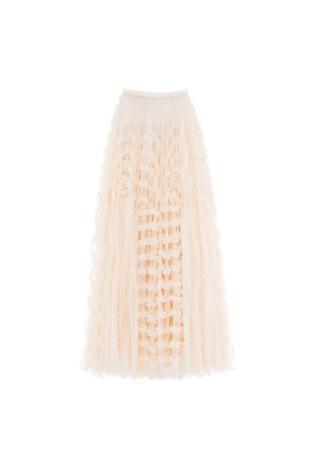 Women Exclusives Needle and Thread Florence Ruffle Ankle Skirt Champagne