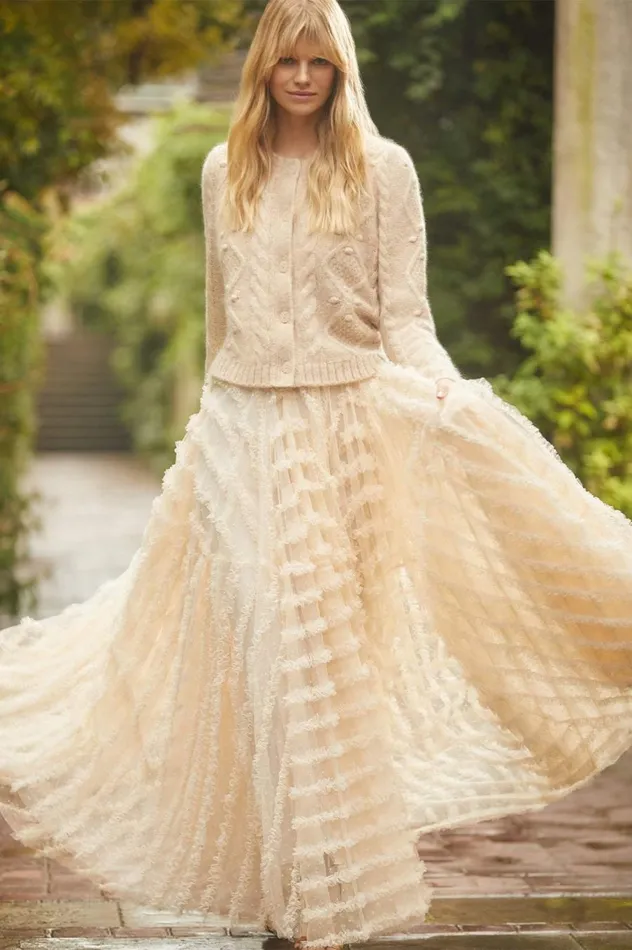 Women Exclusives Needle and Thread Florence Ruffle Ankle Skirt Champagne