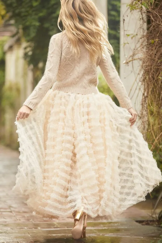 Women Exclusives Needle and Thread Florence Ruffle Ankle Skirt Champagne