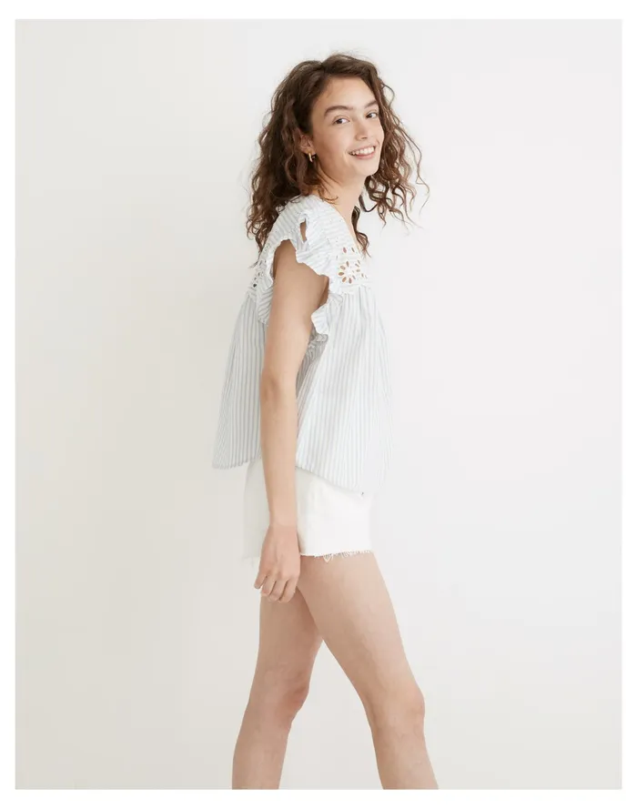 Women Eyelet Button Front Shirt In Stripe Bci Cotton Yd Plainweave Madewell Tops and Shirts Women Eyelet Button Front Shirt In Stripe Bci Cotton Yd Plainweave Madewell Tops and Shirts