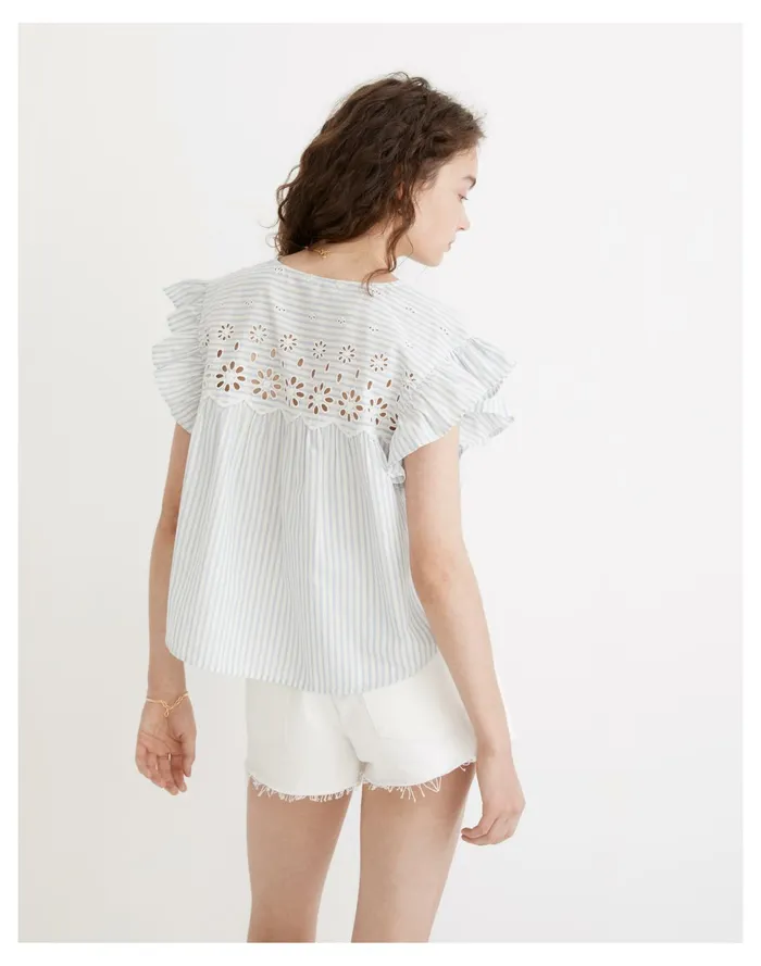 Women Eyelet Button Front Shirt In Stripe Bci Cotton Yd Plainweave Madewell Tops and Shirts Women Eyelet Button Front Shirt In Stripe Bci Cotton Yd Plainweave Madewell Tops and Shirts