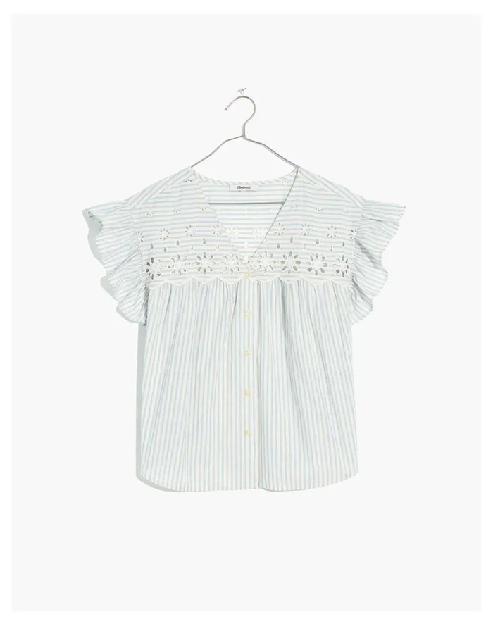 Women Eyelet Button Front Shirt In Stripe Bci Cotton Yd Plainweave Madewell Tops and Shirts Women Eyelet Button Front Shirt In Stripe Bci Cotton Yd Plainweave Madewell Tops and Shirts