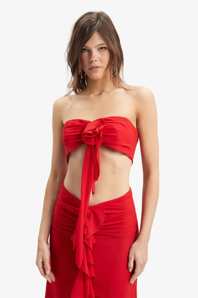 Women Fashion Tops Bardot Akasha Flower Top In Deep Red Deep Red