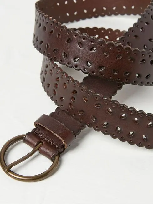 Women Fatface Belts Brown Scalloped Jean Belt