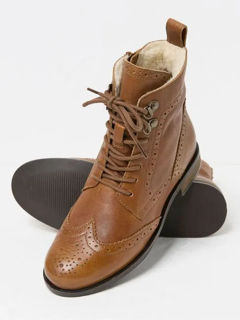 Women Fatface Boots Anwen Brown Brogue Ankle Boots