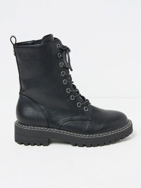 Women Fatface Boots Violet Black Chunky PU Boots
