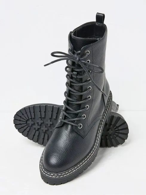 Women Fatface Boots Violet Black Chunky PU Boots
