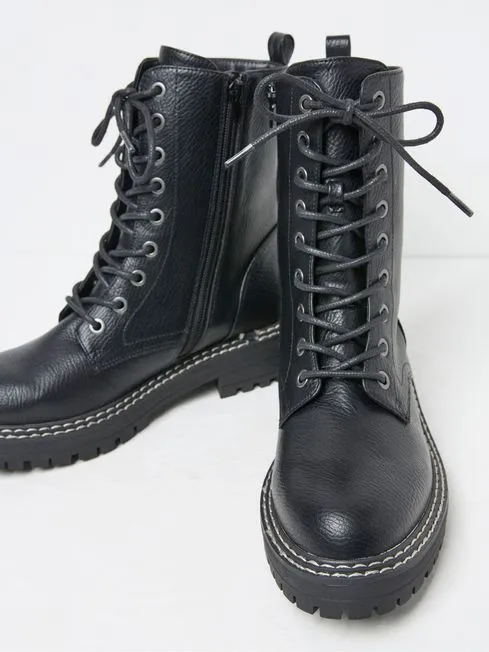 Women Fatface Boots Violet Black Chunky PU Boots