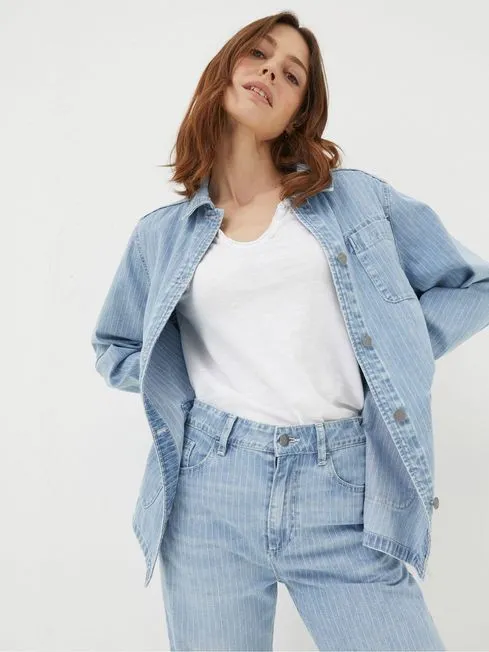Women Fatface Coats and Jackets Eden Blue Stripe Denim Worker Jacket
