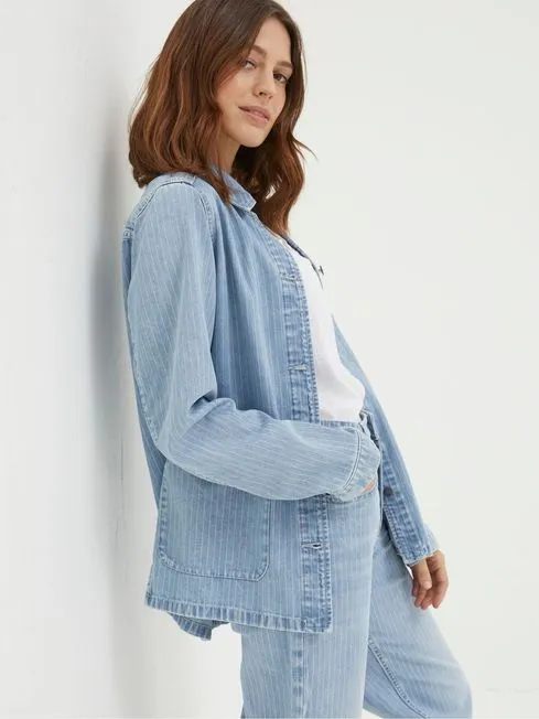 Women Fatface Coats and Jackets Eden Blue Stripe Denim Worker Jacket Women Fatface Coats and Jackets Eden Blue Stripe Denim Worker Jacket