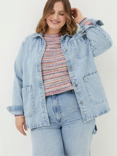 Women Fatface Coats and Jackets Eden Blue Stripe Denim Worker Jacket Women Fatface Coats and Jackets Eden Blue Stripe Denim Worker Jacket