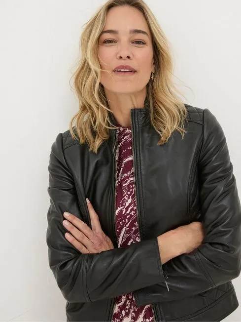 Women Fatface Coats and Jackets Leanna Black Quilted Leather Jacket