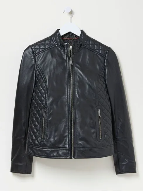 Women Fatface Coats and Jackets Leanna Black Quilted Leather Jacket