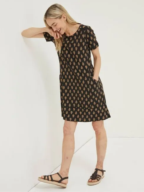 Women Fatface Dresses Black Woodblock Simone Jersey Dress