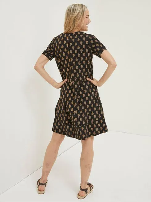 Women Fatface Dresses Black Woodblock Simone Jersey Dress Women Fatface Dresses Black Woodblock Simone Jersey Dress