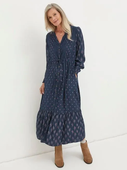 Women Fatface Dresses Blue Jolene Ink Ditsy Maxi Dress