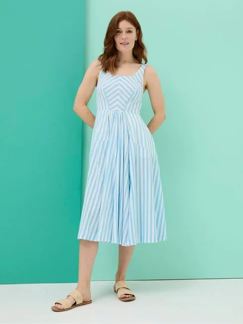Women Fatface Dresses Blue Maria Jude Stripe Midi Dress