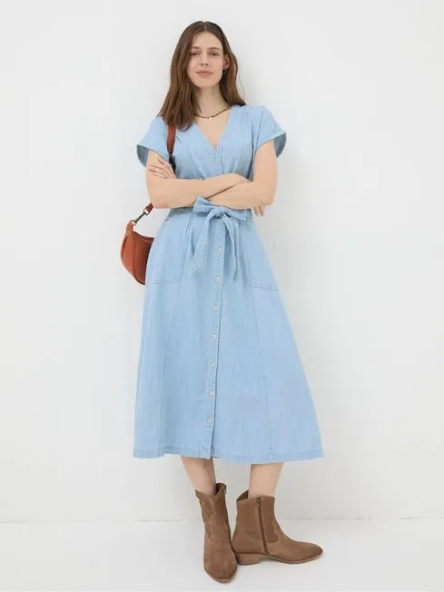 Women Fatface Dresses Blue Odette Denim Midi Dress