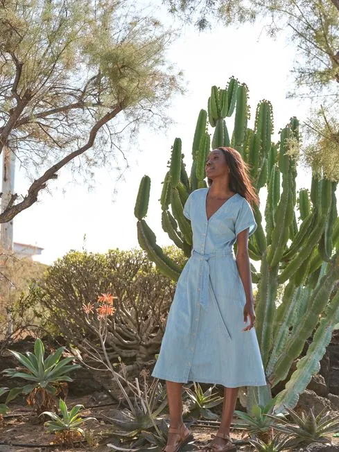 Women Fatface Dresses Blue Odette Denim Midi Dress Women Fatface Dresses Blue Odette Denim Midi Dress