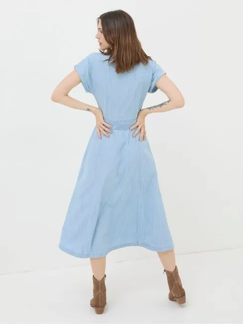 Women Fatface Dresses Blue Odette Denim Midi Dress Women Fatface Dresses Blue Odette Denim Midi Dress
