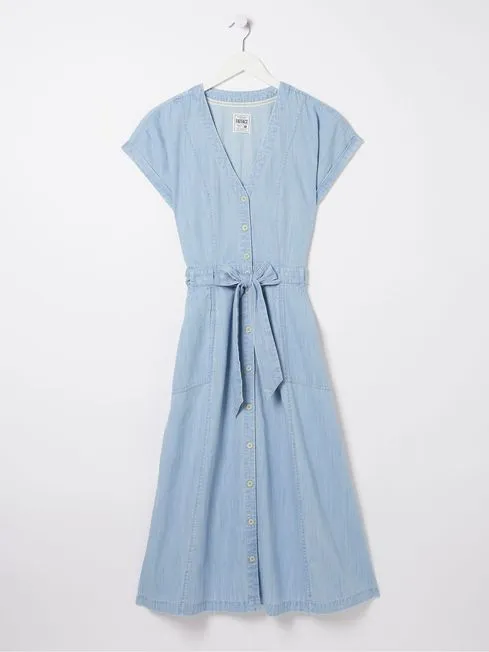 Women Fatface Dresses Blue Odette Denim Midi Dress Women Fatface Dresses Blue Odette Denim Midi Dress