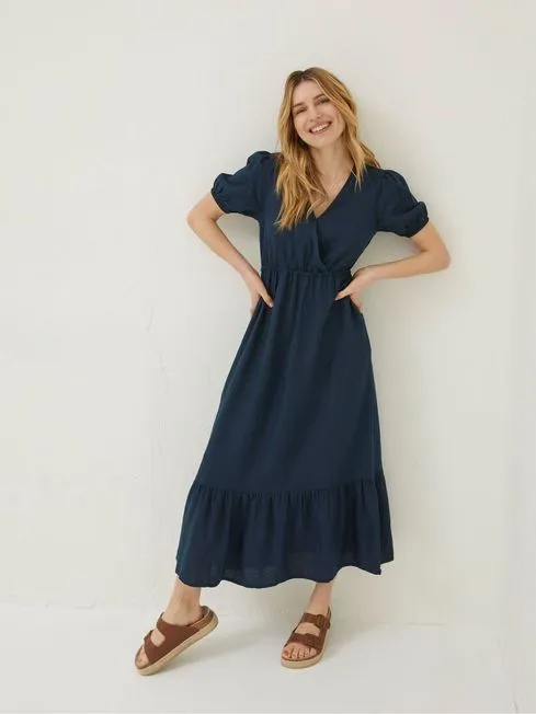 Women Fatface Dresses Blue Vivvie Linen Midi Dress